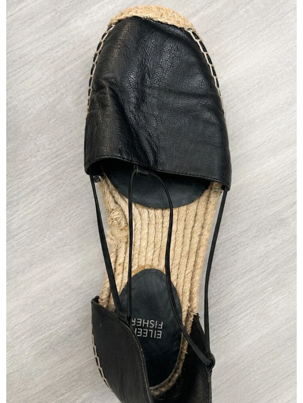 Eileen Fisher Black Leather Espadrille Flats